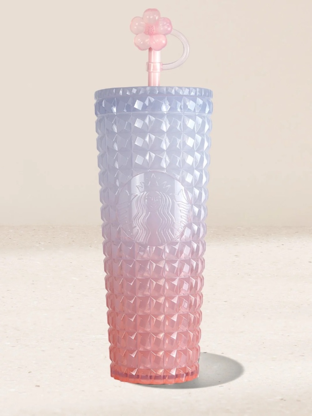 Starbucks Pale Pink Textured Reusable Tumbler with Flower Straw